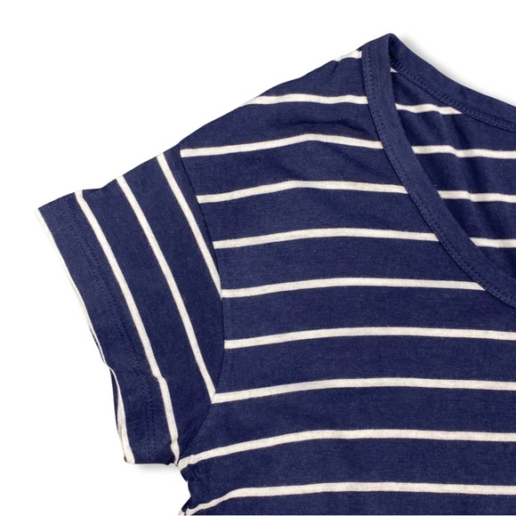 Navy Blue and White Striped Top, Scoop Neck Short Sleeve Tee, Cotton Modal Blend - Picture 7 of 12